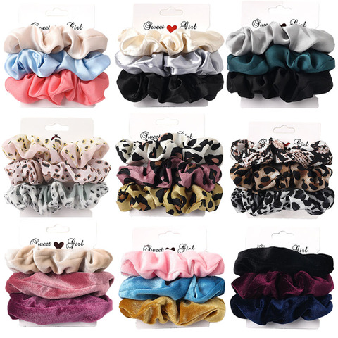 3PCS Vintage Velvet Scrunchie Leopard Scrunchies Set Elastic Hair