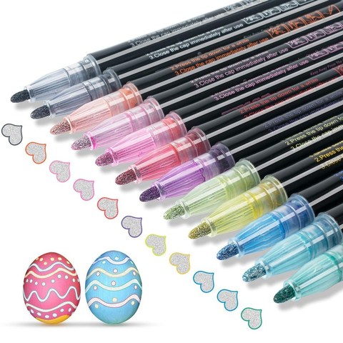 Outline Metallic Markers, Double Line Magic Shimmer Paint Pens Set of 12 For Kids Adults DRAWING Art Signature Coloring Journal ► Photo 1/6