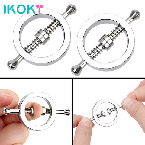 IKOKY 1 Pair Nipple Stimulator Sex Toys Torture Play Clamps Adult Games Metal Nipple Clips Sex Slave Restraints Adjustable ► Photo 1/6