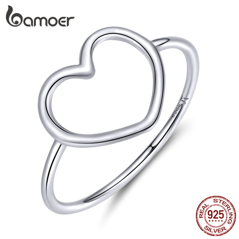 bamoer Sterling Silver 925 Simple Minimalist Heart Finger Rings for Women Wedding Engagement Statement Jewelry SCR641 ► Photo 1/6