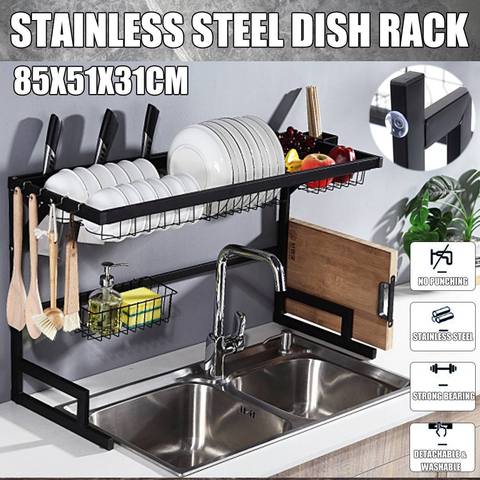 2 Layers Multi-use Stainless Steel Dishes Rack Kitchen Sink Drain