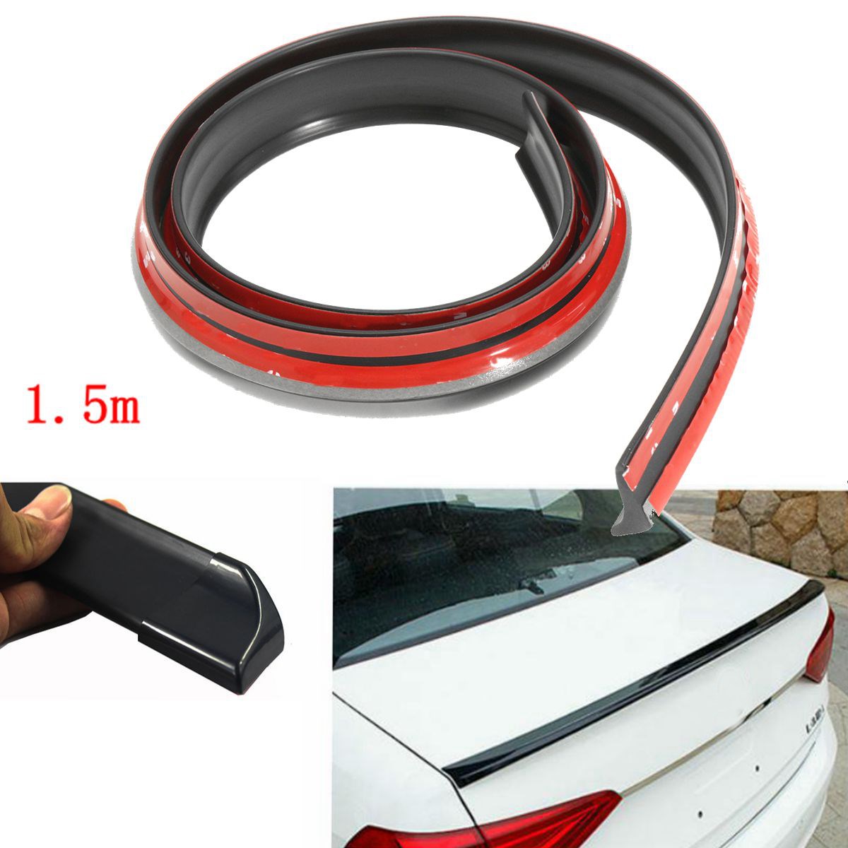 1.5M Universal Carbon Fiber Rubber Car Rear Roof Trunk Spoiler Wing Lip Sticker