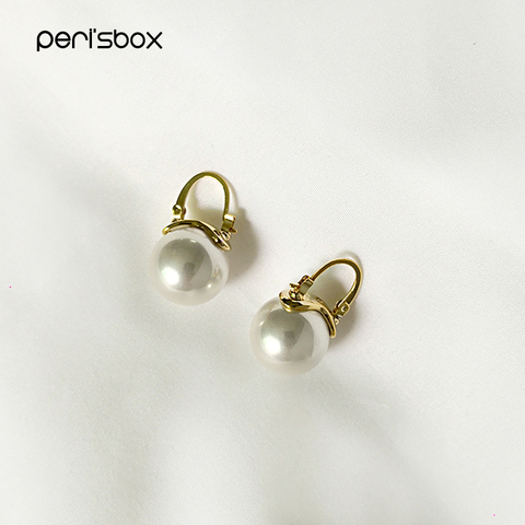 Peri'sBox Gold Huggie Hoop Earrings with Baroque Pearl French Brass Clasp Shell Pearl Earrings Minimalist Pearl Earrings Femme ► Photo 1/6