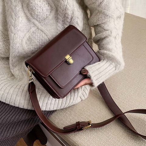 Simple Solid Color Shoulder Messenger Handbags Women Small Leather Crossbody Bag