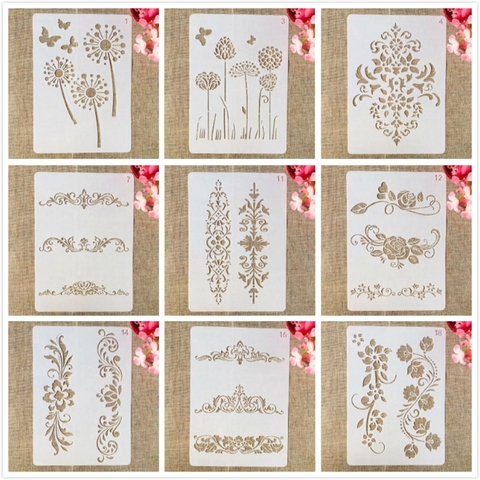 9Pcs/Set A4 29*21cm Flowers Leaves Symbol DIY Layering Stencils Painting Scrapbook Coloring Embossing Album Decorative Template ► Photo 1/6
