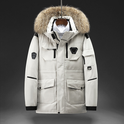 Real Fur Collar Warm Parka, Mens Full Length Waterproof Winter Coats