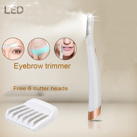 Mini Eyebrow Shaper Shaving Hair Tool LED Lighted Facial Dermaplaning Shaver for Women Razor Includes 6 Replacement Heads ► Photo 1/6