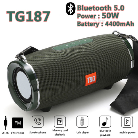 50W Big Waterproof Portable Column Subwoofer TG187 Power Bluetooth Speaker Boom Box Music Center for phone Computer Speakers FM ► Photo 1/1