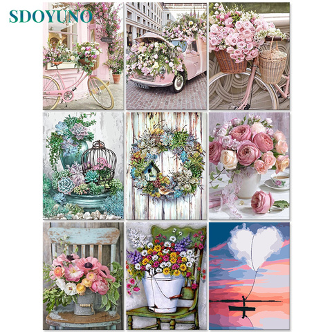 SDOYUNO 60x75cm Painting By Numbers Frameless Flower Paint By Numbers On Canvas DIY Number Painting Scenery Home Decor ► Photo 1/6