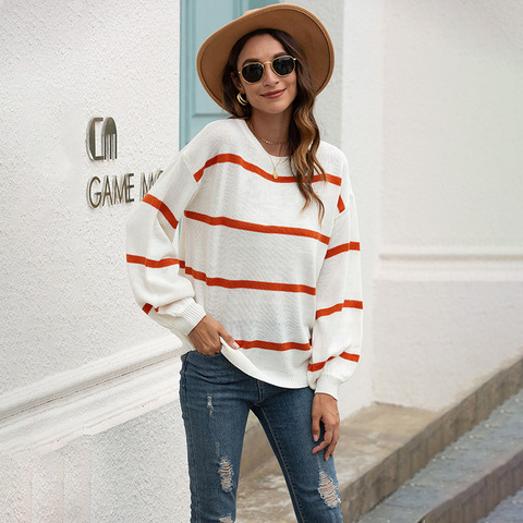 2022 New Autumn Winter Knitted Sweater Women Thin O-neck Striped Pullovers Sweater Top Office Lady ► Photo 1/6