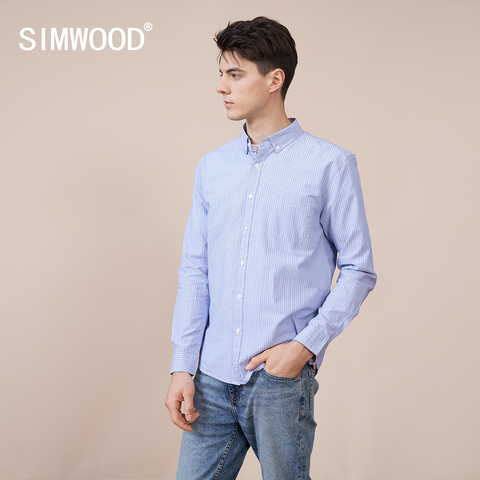 SIMWOOD 2022 Spring New Vertical Striped Shirts Men 100% Cotton Casual Shirts Slim Fit Chest Pockets Shirt  SK130123 ► Photo 1/6