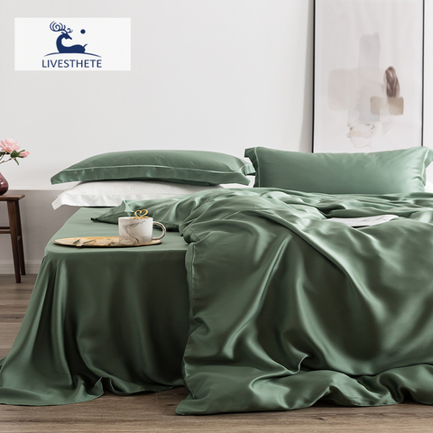 Liv-Esthete 100% Silk Green Bedding Set Mulberry 25 Momme Silk Bed Sheets Beauty Quilt Cover Set Pillowcase Queen King Bed Set ► Photo 1/6