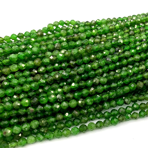 Genuine Natural Green Chrome Diopside Faceted Round Small Necklace Bracelets Beads 2mm 3mm 4mm 15