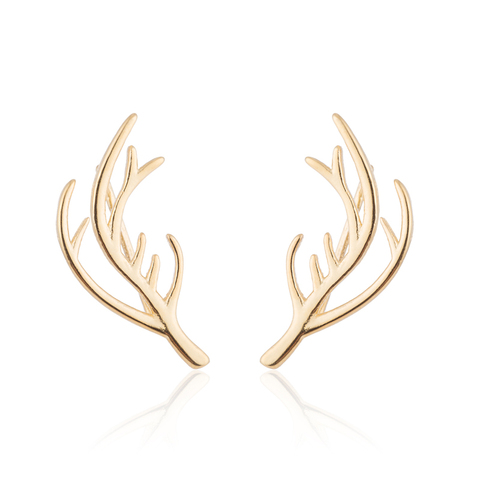 Gold Deer Antler Earrings Lucky Deer Elk Studs Christmas Earrings Fashion Xmas Gift Jewelry Holiday Party Ear Accessories ► Photo 1/6