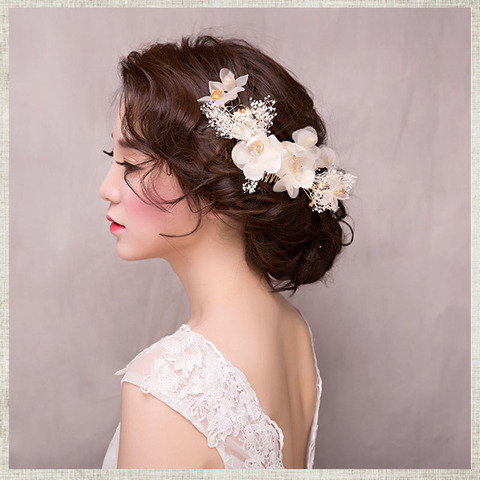 Buy Online White Lace Flowers Crystal Hair Combs Jewellery Bride Headpiece Tiaras De Noiva Women Head Jewelry Wedding Hair Accessories Vl Alitools