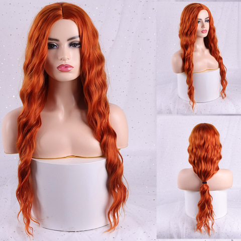 MERISI HAIR  Long Water Wave Women Wigs with Bangs Red Blonde Black Heat Resistant Synthetic Wigs for Women African American ► Photo 1/6