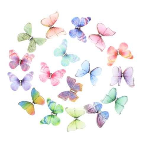 50Pcs Gradient Color Organza Fabric Butterfly Appliques 38Mm Translucent Chiffon Butterfly for Party Decor, Doll Embellishment ► Photo 1/6