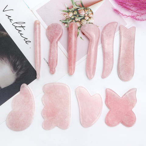 Natural Rose Quartz Jade Gua Sha Board Acupuncture Massage Facial Gouache Pink Quartz Massage Face LiftingStone Guasha Scraping ► Photo 1/6