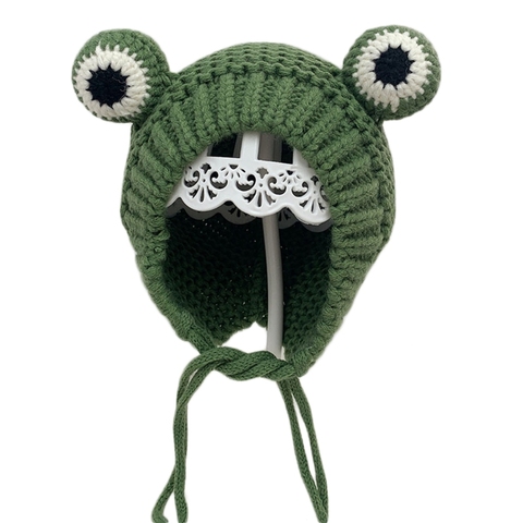 Kids Baby Winter Warm Cable Knit Beanie Hat Cartoon Frog Shaped Warm Earflap Cap ► Photo 1/6