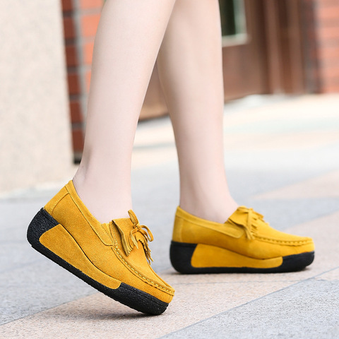 Women Genuine Leather Flats Platform Loafers Woman Creepers Lace Up Driving Moccasins Female Casual Shoes Sapato Feminino 659 ► Photo 1/5