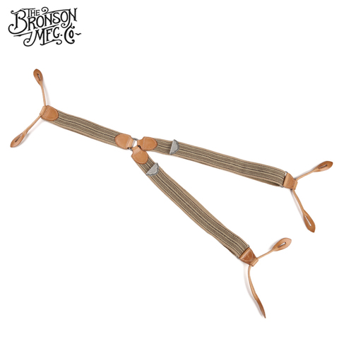 Bronson Men's Vintage Y-Back Genuine Leather Suspenders Adjustable Striped Braces ► Photo 1/6