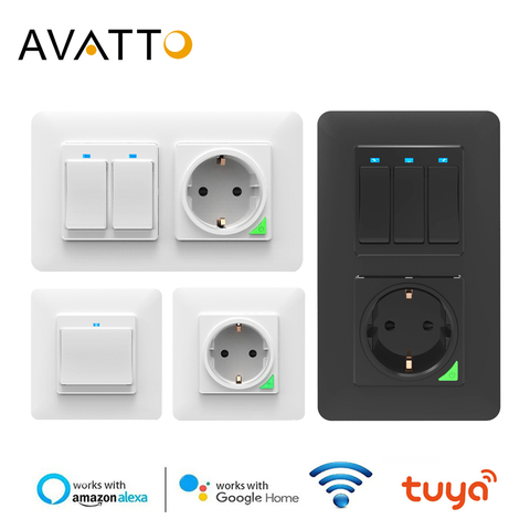 AVATTO Tuya Wifi Light Switch with wall socket, Smart Life APP Control, Smart Wall Switch 1/2/3 Gang Work with Alexa,Google Home ► Photo 1/6