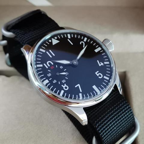 44mm Pilot not have logo Mechanical Hand Wind Men's Watch Black dial Mineral Glass/Sapphire Seagull st3600-2 movement G038 ► Photo 1/6