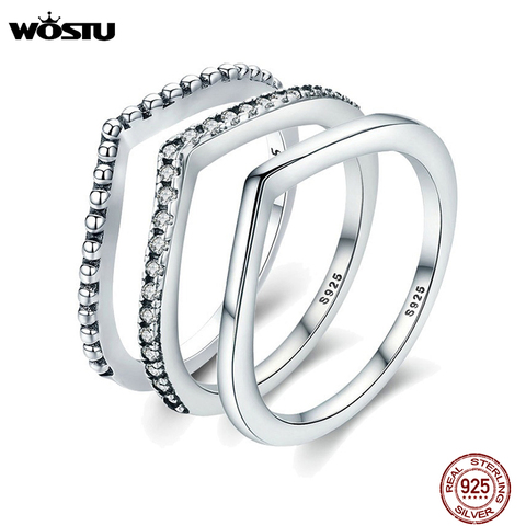 WOSTU 2022 Hot 100% 925 Sterling Silver Shimmering Wish Stackable Finger Ring For Women Fashion Original Jewelry Gift XCH7649 ► Photo 1/6