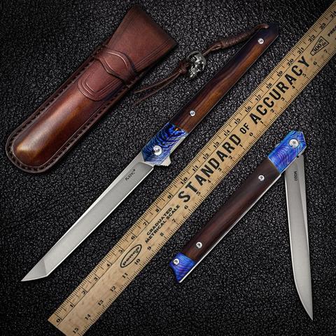 TURENZ Folding Knife with Sheath M390 Steel Thin Blade Desert Ironwood Timascus Flipper Knives EDC Tool Gentleman's Pocket Knife ► Photo 1/6