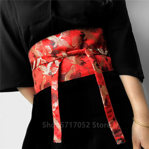 Japanese Embroidery Vintage Style Woman Kimono Belt Elastic Waist Cummerbunds Wide Belt Yukata Dress Crane Floral Haori Men Obi ► Photo 1/6