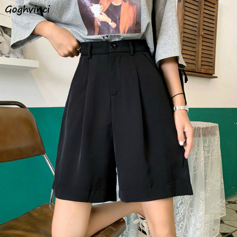 Shorts Women Summer Button Knee-length Black Wide-leg Loose Drape Korean-style Casual Womens Office BF Streetwear Fashion Simple ► Photo 1/6