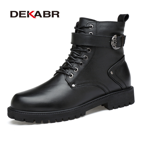 DEKABR Men Genuine Leather Lace-up Ankle Boots High Quality Winter Motorcycle Boots Men Safety Work Shoes Punk Style Men Boots ► Photo 1/6