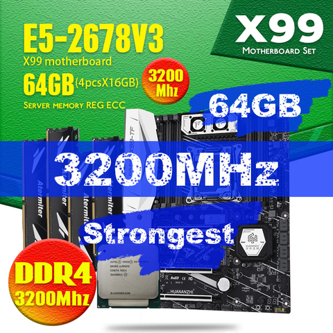 HUANANZHI X99 TF Motherboard DDR4 and DDR3 LGA2011-3 and LGA 2011  Xeon E5 2678 V3 64GB（16GB * 4）2400MHz Memory  Motherboard Set ► Photo 1/6