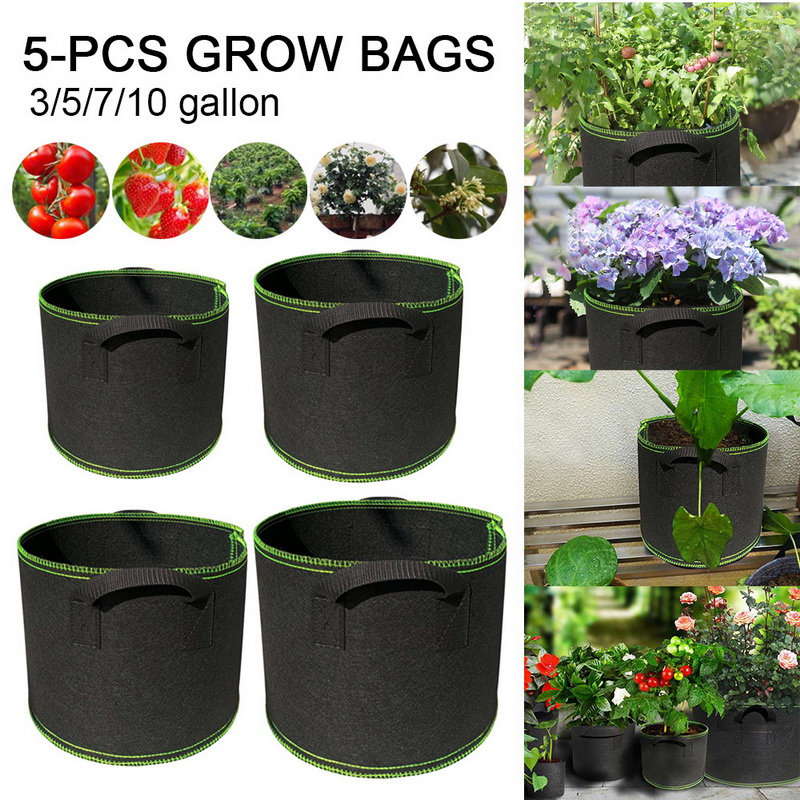5/10 Pack Fabric Plant Pots Grow Bags w/ Handles for Nursery Garden Breathable