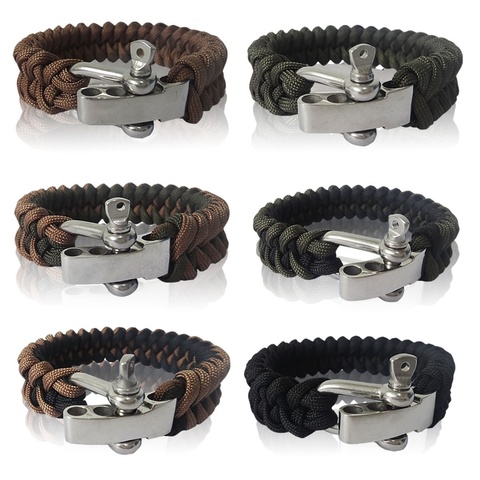 Yougle Survival Adjustable 550 Paracord Bracelet Parachute Cord Wrist Band With Stainless Steel Bow Shackle Buckle ► Photo 1/6