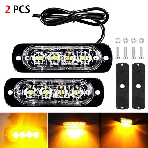 Buy Online 2pcs 12w 4 Led Spotlight Amber Car Truck Motorcycle Emergency Beacon Warning Hazard Flash Strobe Underbody Turn Light Bar Alitools