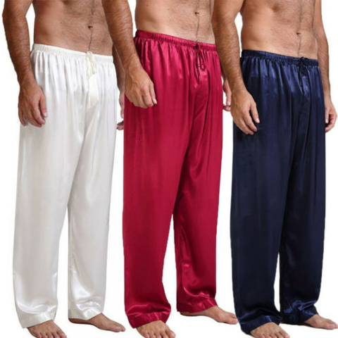 Men Lounge Pants Nightwear Ice Silk Trouser Drawstring Sleepwear Pajamas Bottoms
