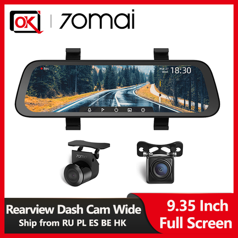 70mai 9.35 inches 1080P 130° Wide Angle Car DVR stream media Dash camera Dual Lens Video Recorder Rearview mirror Car Camera ► Photo 1/6