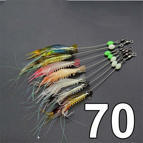 70 pcs 8cm 5g Luminous Shrimp Silicon Soft Artificial Bait With Hooks Swivels Anzois Para Pesca Sabiki Rigs Fishing Tackle ► Photo 1/6