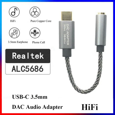 Realtek ALC5686 USB Type C DAC Headphone adapter HIFI Decoder Audio 3.5mm Jack otg type c Converter for xiaomi huawei  Android ► Photo 1/6