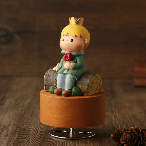 Wooden music box craft retro gift home decoration with little prince clockwork with rotating round base  MJ070209 ► Photo 1/5