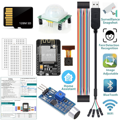 ESP32 CAM Arduino Kits Monitor Snapshot Face Detection Recognition WiFi Bluetooth Camera Module with 128M SD Card(Tutorial) ► Photo 1/6