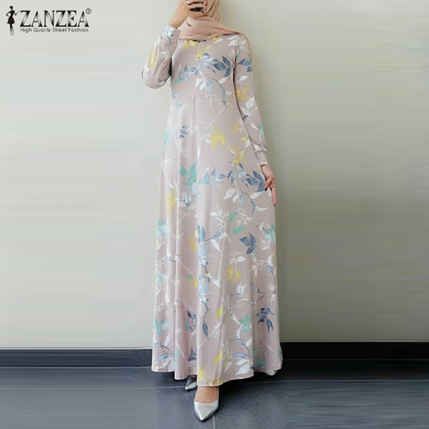 Women Long Sleeve Dubai Abaya Turkey Hijab Dress ZANZEA Autumn Floral Printed Maix Long Dress Jilbab Islamic Clothing Caftan ► Photo 1/6