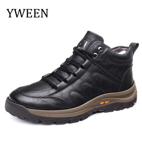 YWEEN Men Leather Boots Wool Fur Thick Composite Sole Winter Shoes Men Cowhide Leather Designer  Outdoors Ankle Boots For Man ► Photo 1/6