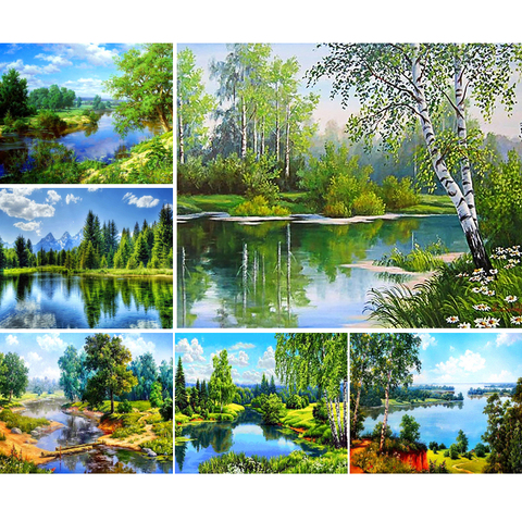 5D Diamond Painting Tree Scenery Cross Stitch Kit Mosaic Picture of Rhinestones Decor Full Drill Diamond Embroidery Landscape ► Photo 1/6