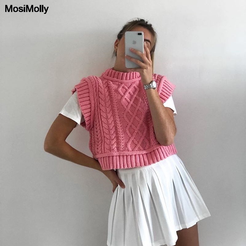 MosiMolly Pretty Pink Sweater Vest Women Cable Knit Sleeveless Knits Jumper  Pullovers Sweater Cropped Sweater Tank - Price history u0026 Review |  AliExpress Seller - MosiMolly Store | Alitools.io