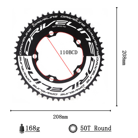 DRIVELINE CNC 50/52/53/54/55/56/58T road bike TT chainring 110BCD 9/10/11s ► Photo 1/6