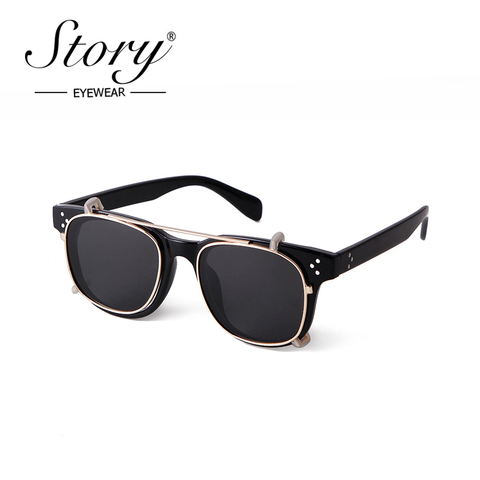 Story Vintage Steampunk Clip On Sunglasses Women Men Fashion Leopard Square Removable Flip Lens Sun Glasses Oculos De Sol S9177D ► Photo 1/6