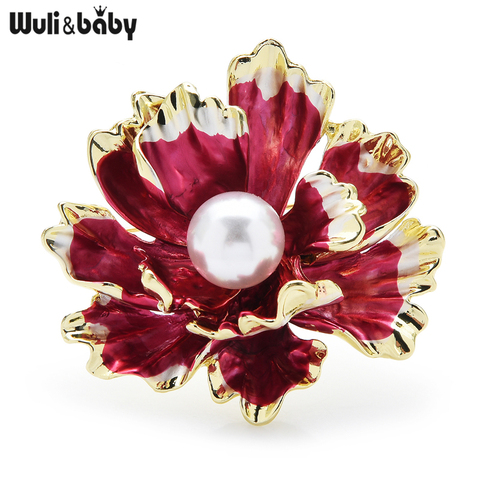 Wuli&baby 4 Colors Enamel Simulated-pearl Flower Brooche Pins Women Fashion Jewelry Badge Gift Peony Brooches ► Photo 1/6