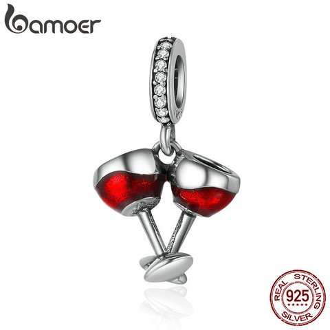 BAMOER Valentine Day Gift 925 Sterling Silver Cheers for Love Couple Beer Pendant Charm Fit Charm Bracelet DIY Jewelry SCC478 ► Photo 1/4